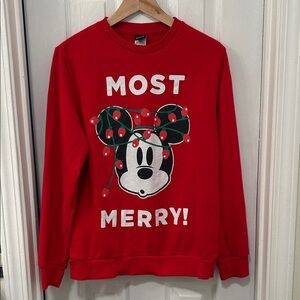 Disney Red Festive Holiday Most Merry Mickey Mouse Christmas Sweatshirt Size S